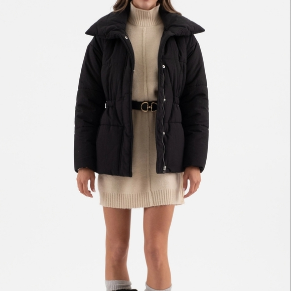 #9184🛑M, L Brand New! Elastic Waist Zip-Up Puffer Jacket - Picture 3 of 10